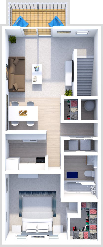 Floor plan for 1 bed, 1 bath, 750 sqft